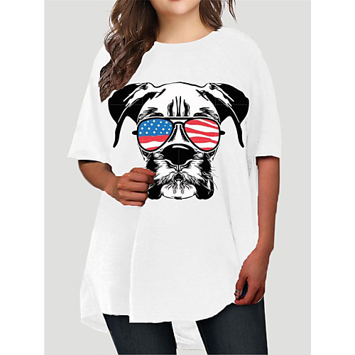 

Women's Plus Size Dresses T Shirt Dress Tee Dress Short Mini Dress Half Sleeve Dog Graphic Flag Print Basic Fall White XL XXL 3XL 4XL 5XL / Holiday