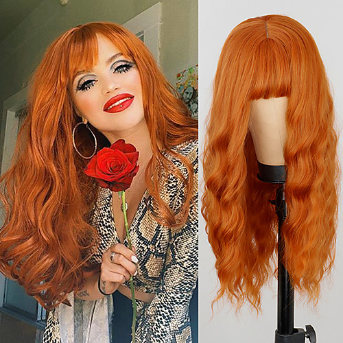 

Synthetic Wig Deep Wave Neat Bang Wig Medium Length Orange Synthetic Hair Women's Cosplay Party Fashion Orange