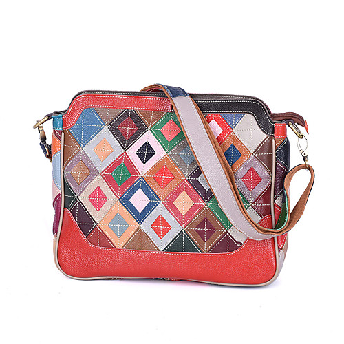 

cross-border manufacturers send fashion trendy bags, leather bags, color contrast plaid leather one-shoulder messenger women's bags