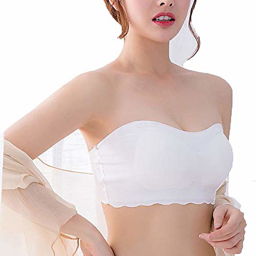 

kgidk women's ice silk air bandeau bra strapless lifting slim fit seamless underwear white