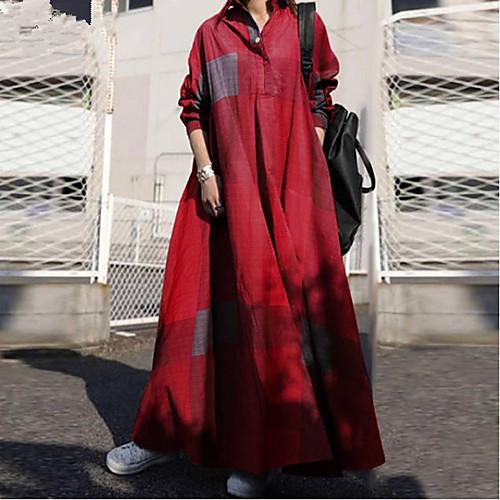 

2020 aliexpress autumn fashion cotton and linen retro ethnic print loose long-sleeved large swing dress
