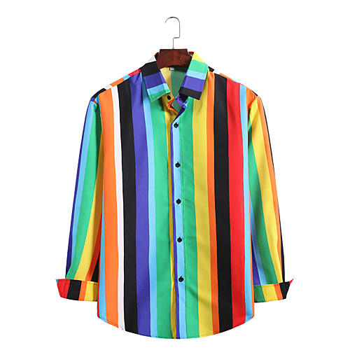 

Men's Shirt Other Prints Striped Colorful Print Long Sleeve Party Tops Lightweight Fashion Beach Breathable Rainbow