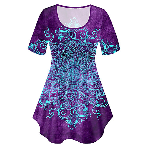 

Women's Plus Size Print Graphic Tribal T shirt Large Size Crewneck Short Sleeve Basic Tops XL XXL 3XL Purple Big Size