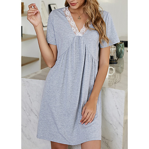 

Women's A Line Dress Short Mini Dress Gray Short Sleeve Solid Color Patchwork Fall Summer V Neck Elegant Casual 2021 S M L XL