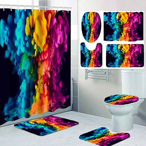 

Color Pattern Bathroom Waterproof Shower Curtain and Cushion Four-piece Modern Polyester New Design