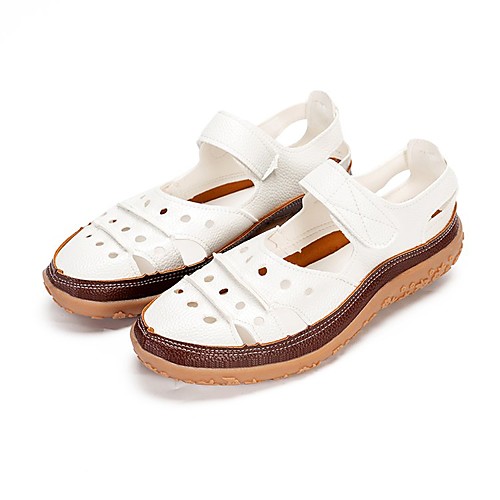 

Women's Sandals Flat Heel Round Toe PU Solid Colored White Black Blue