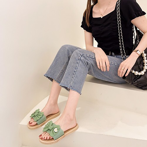 

Women's Slippers & Flip-Flops Flat Heel Round Toe PU Synthetics Black Orange Green