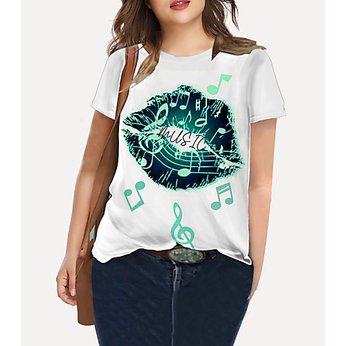 

Women's Plus Size Print Graphic Mouth T shirt Large Size Crewneck Short Sleeve Basic Tops XL XXL 3XL White Big Size