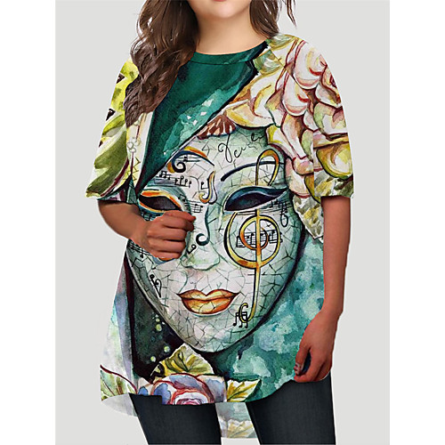 

Women's Plus Size Dresses T Shirt Dress Tee Dress Short Mini Dress Half Sleeve Graphic Mask Print Basic Fall Green XL XXL 3XL 4XL 5XL / Holiday