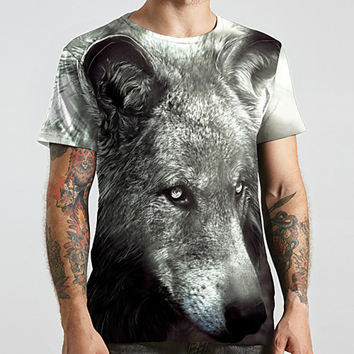 

Men's Unisex Tee T shirt 3D Print Graphic Prints Wolf Plus Size Print Short Sleeve Casual Tops Basic Designer Big and Tall Gray