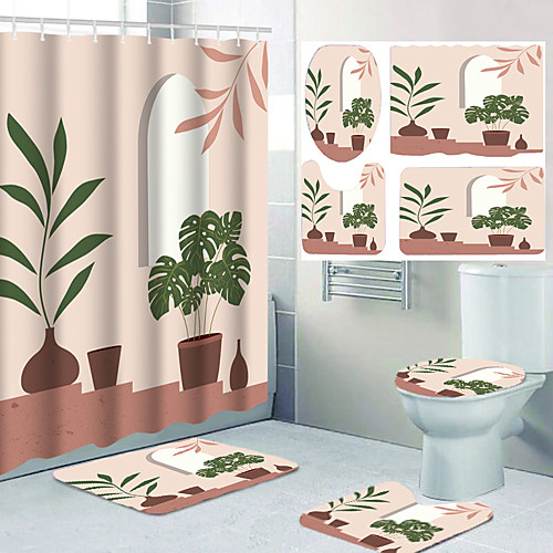 

Digital Printing Four-piece Waterproof Shower Curtain and Hook Foot Mat Four-piece Home Decoration