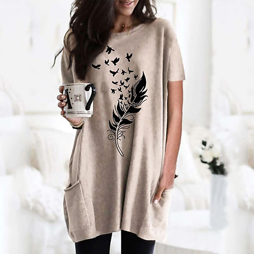 

Women's T shirt Dress Graphic Round Neck Tops Basic Basic Top Black Wine Army Green