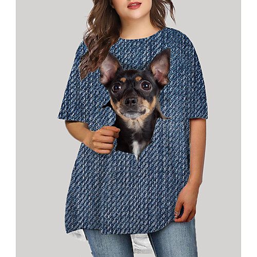 

Women's Plus Size Dog Graphic Animal Print Basic Half Sleeve Fall Short Mini Dress T Shirt Dress Tee Dress Blue