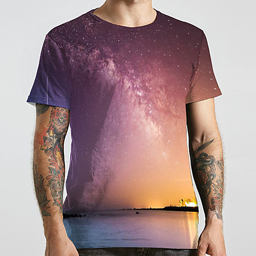 

Men's Unisex Tee T shirt 3D Print Galaxy Graphic Prints Plus Size Print Short Sleeve Casual Tops Basic Designer Big and Tall Purple
