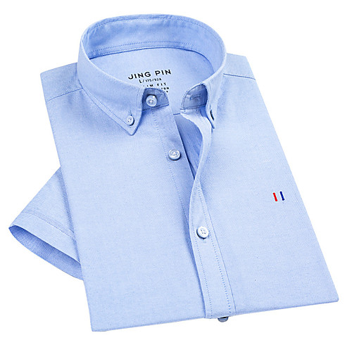 

Men's Shirt Solid Colored Button-Down Short Sleeve Casual Tops 100% Cotton Business Formal Casual White Blue Purple