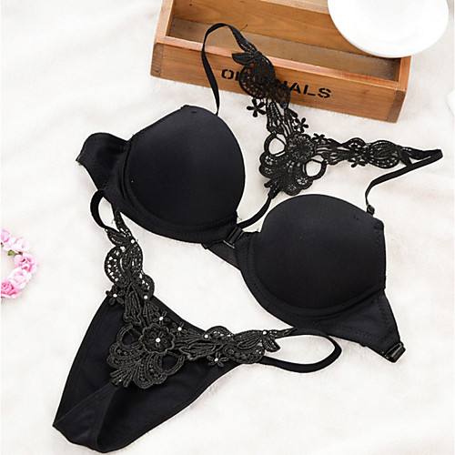 

Women's Underwire Bra 3/4 Cup Bra & Panty Set Butterfly Black Purple Red