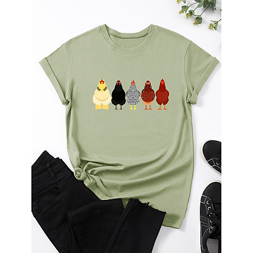 

Women's T shirt Graphic Print Round Neck Tops 100% Cotton Basic Basic Top White Black Blue