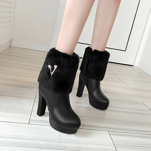 

Women's Boots Chunky Heel Round Toe Mid Calf Boots PU Solid Colored White Black Pink / Mid-Calf Boots