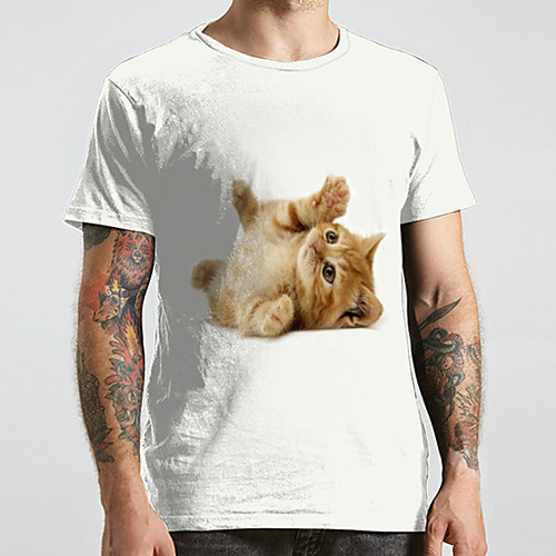 

Men's Unisex Tee T shirt 3D Print Cat Graphic Prints Animal Plus Size Print Short Sleeve Casual Tops Fashion Designer Big and Tall White