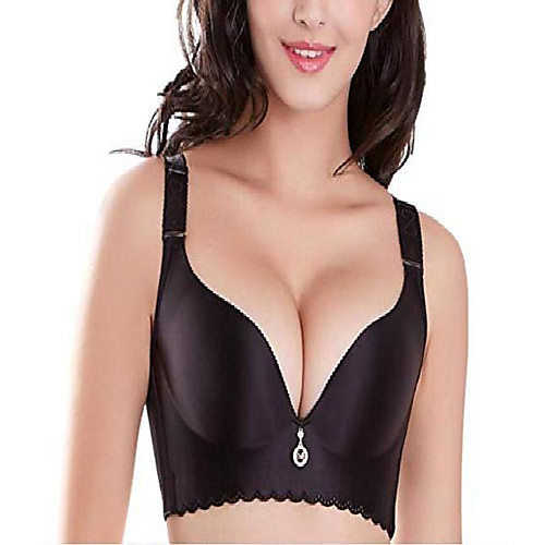 

yiutti women push up bra wirefree everydays sexy deep v plunge cleavage seamless t shirt bra 40d black