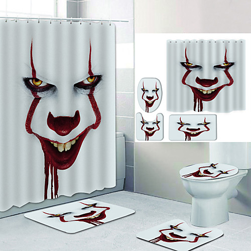 

Blood-Faced Clown Digital Printing Four-piece Set Shower Curtains and Hooks Modern Polyester Machine Made Waterproof Bathroom