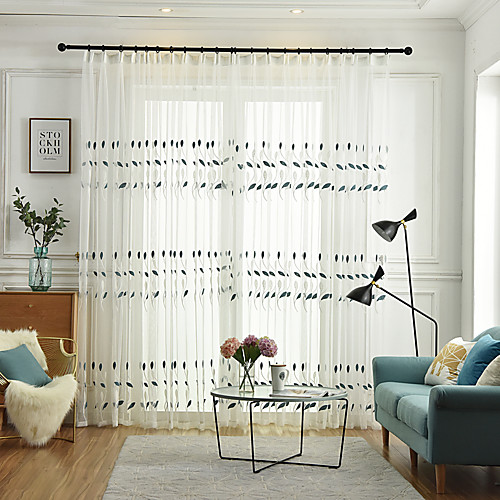 

Two Panel Korean Pastoral Style Embroidered Window Screen Living Room Bedroom Dining Room Children's Room Translucent Tulle