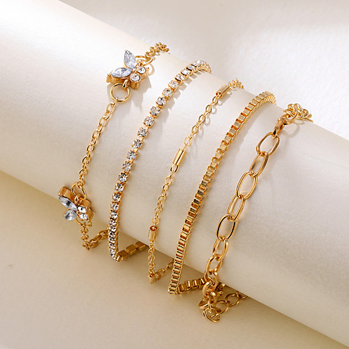 

point diamond butterfly copper chain diamond claw chain handmade multi-layer 5 five-piece bracelet combination set