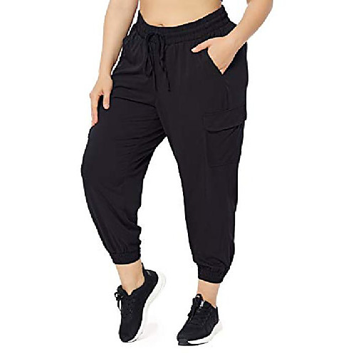 

zerdocean women's plus size casual lounge cargo pants hiking workout pants active wear loungewear with pockets drawstring black 2x