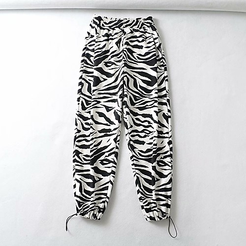 

Women's Basic Casual / Sporty Comfort Daily Leisure Sports Jogger Pants Zebra Animal Full Length Sporty Elastic Waist Print Black / White