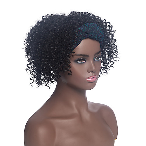 

amazon new product headscarf wig european and american wig black ladies small volume high temperature silk chemical fiber headgear