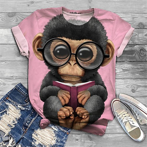 

Women's Plus Size Print Graphic Animal T shirt Large Size Crewneck Short Sleeve Basic Tops XL XXL 3XL Blushing Pink Big Size
