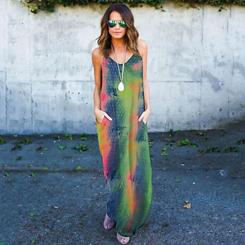 

cross-border source of 2020 summer hot sale in europe and america suspenders round neck tie-dye long skirt factory direct sales women's dress