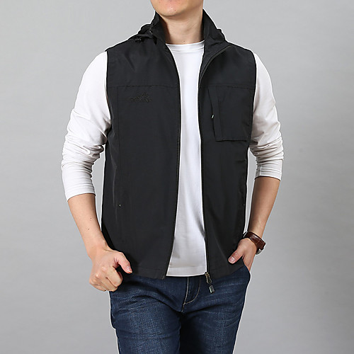 

Men's Hiking Jacket Sleeveless Top Outdoor Insulated Multi-Pockets Soft Shockproof Zipper Printing Autumn / Fall Winter Cotton Polyester Solid Color Black Army Green Khaki Fishing Climbing Camping