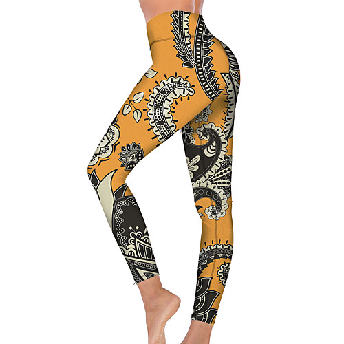 

21Grams Women's High Waist Yoga Pants Cropped Leggings Tummy Control Butt Lift Breathable Yellow Fitness Gym Workout Running Sports Activewear High Elasticity
