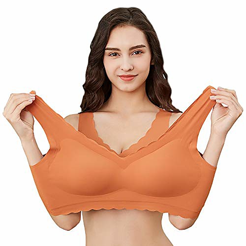 

nonaavail wirefree bras for women plus size high support push up bras for women with removable pads orange