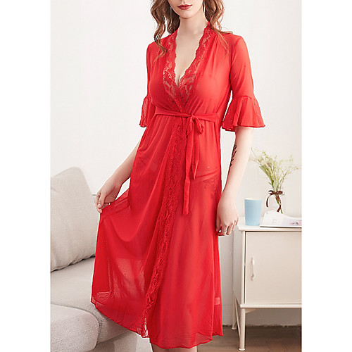 

Women's Deep V Robes Pajamas - Lace, Solid Colored