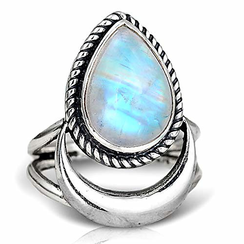 

boho-magic sterling silver moon moonstone ring for women gemstone boho jewelry