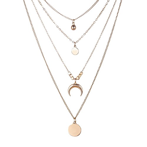 

women's bohemian style moon gold silver multi-layer pendant necklace jewelry
