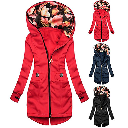 

Women's Hiking Jacket Hoodie Jacket Hiking Windbreaker Winter Outdoor Quick Dry Lightweight Breathable Sweat wicking Outerwear Coat Top Cotton Fishing Climbing Running Blue Red Black