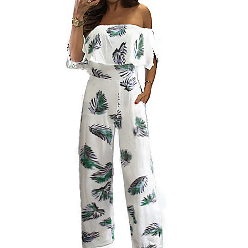 

Women's Casual 2021 Blue flower Safflower Green flower Jumpsuit Floral Print