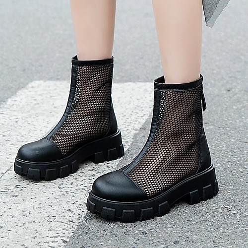 

Women's Boots Flat Heel Round Toe PU Black Beige