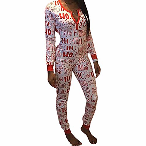 

luckinbaby women sexy v neck one piece bodycon jumpsuit long sleeve button down christmas footless bodysuit(white, s)
