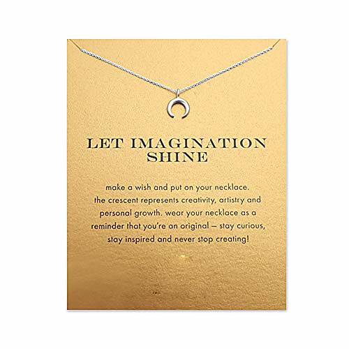 

brave moon necklace good luck friendship compass pendant chain y necklace with message card gift card (silver moon)