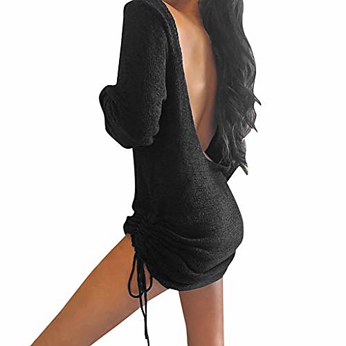

women's sexy dresses deep v-neck halter clubwear mini dress solid color backless side slit party dresses chaofanjiancai