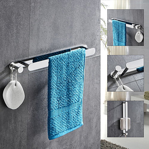 

Silvery Multifunctional Towel Bar with Hook 304 Stainless Steel Electroplated, 40cm, Mirror Polished, Bathroom and Kitchen Shelf Punch-free