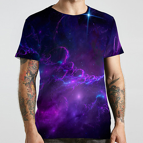 

Men's Unisex Tee T shirt 3D Print Galaxy Graphic Prints Plus Size Print Short Sleeve Casual Tops Basic Designer Big and Tall Purple