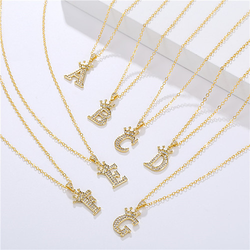 

letter necklace fashion zircon crown english letter pendant simple fashion ladies necklace