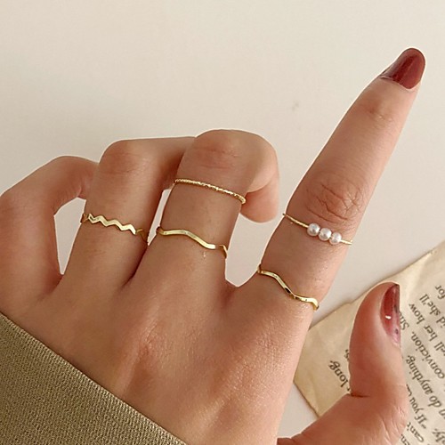 

Women's Ring Set Retro Stylish Simple European Sweet Imitation Pearl Earrings Jewelry Gold For Party Evening Street Gift Prom Festival 5pcs