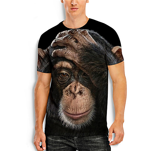 

Men's Tees T shirt 3D Print Graphic Prints Orangutan Animal Print Short Sleeve Daily Tops Casual Designer Big and Tall Black