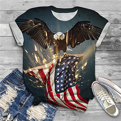 

Women's Plus Size Print Graphic Flag Animal T shirt Large Size Crewneck Short Sleeve Basic Tops XL XXL 3XL Black Big Size